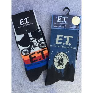 NWT E.T. The Extra-Terrestrial Men's Crew Socks, Size 6-12, Two Pairs, Classic